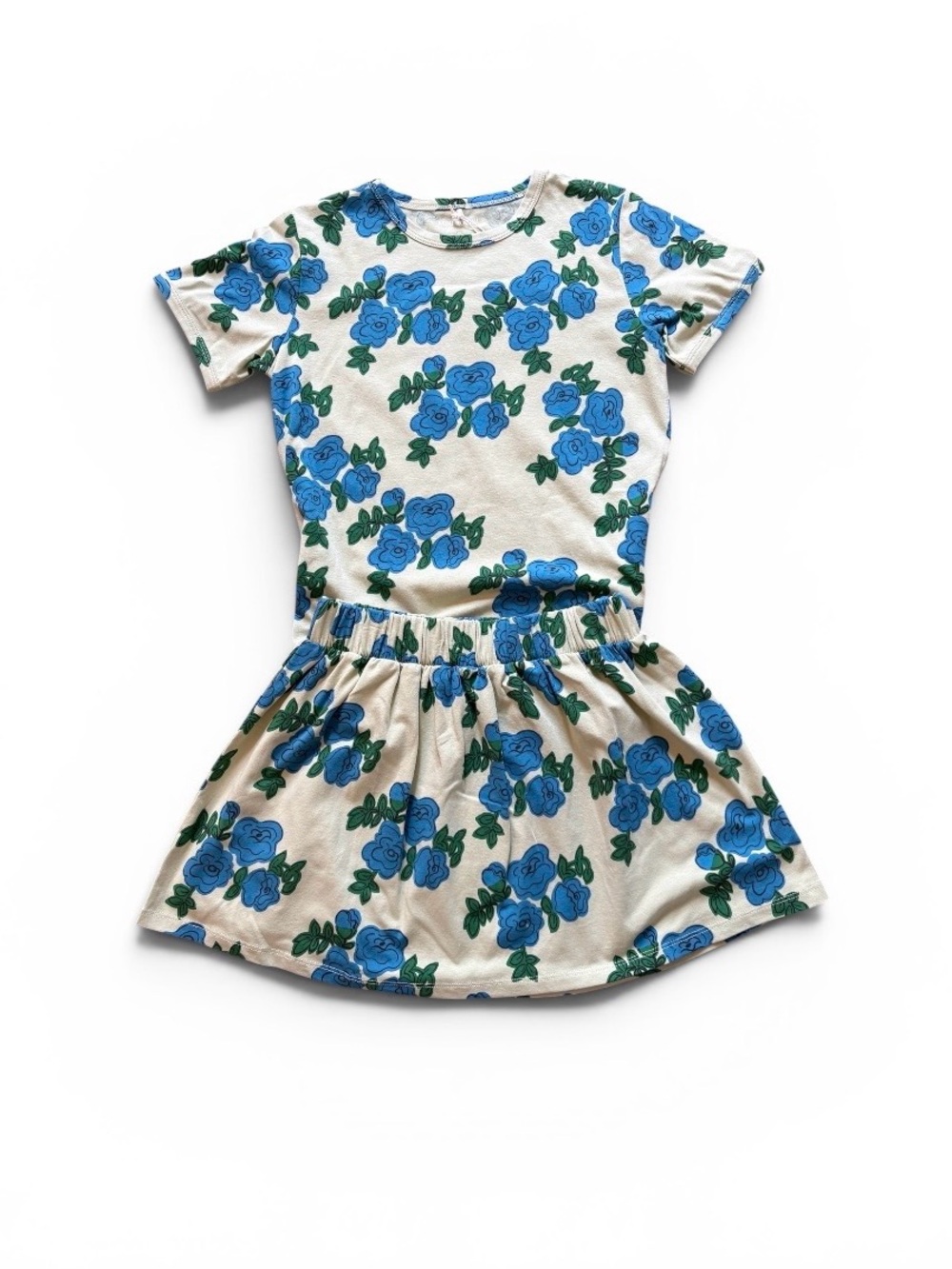Mini Rodini | Blue Rose Print | Matching Shirt and Skirt set | 7-9 years